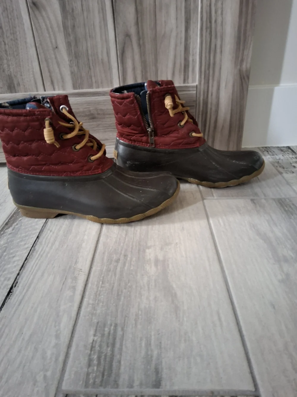 Sperry Burgundy and Black Waterproof Duck Boots